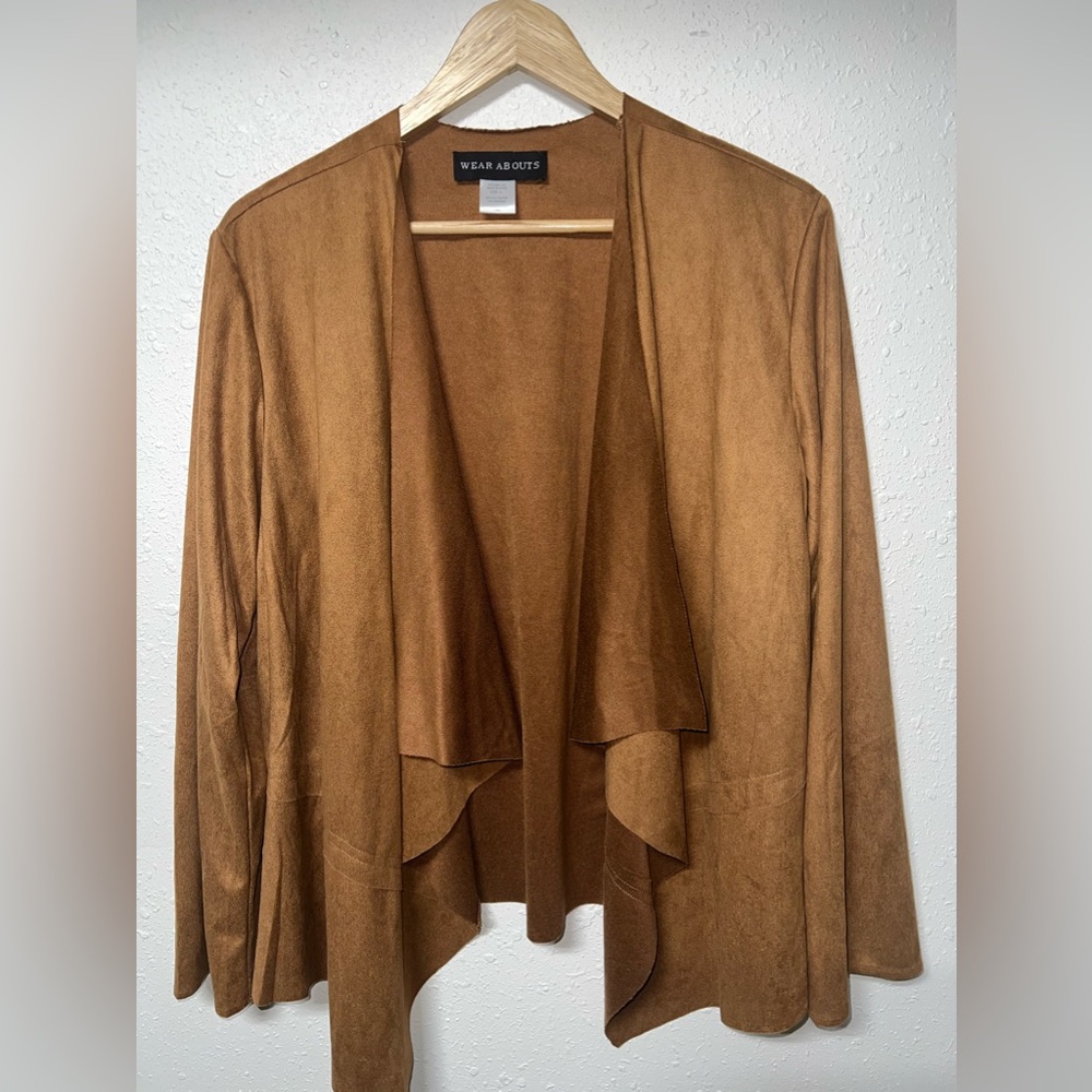 Wear Abouts Faux Suede Long Sleeve Cardigan‎ with Drape Front Design Women Large